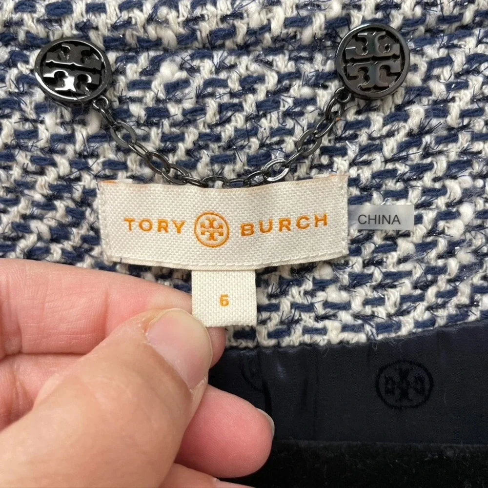 Tory Burch Sheath Dress‎ Womens 4 Blue Tweed Jacket Business Career Teacher